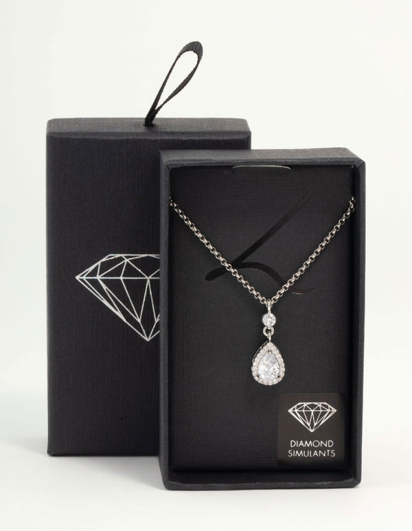 Silver Pear Cubic Zirconia Pendant Necklace