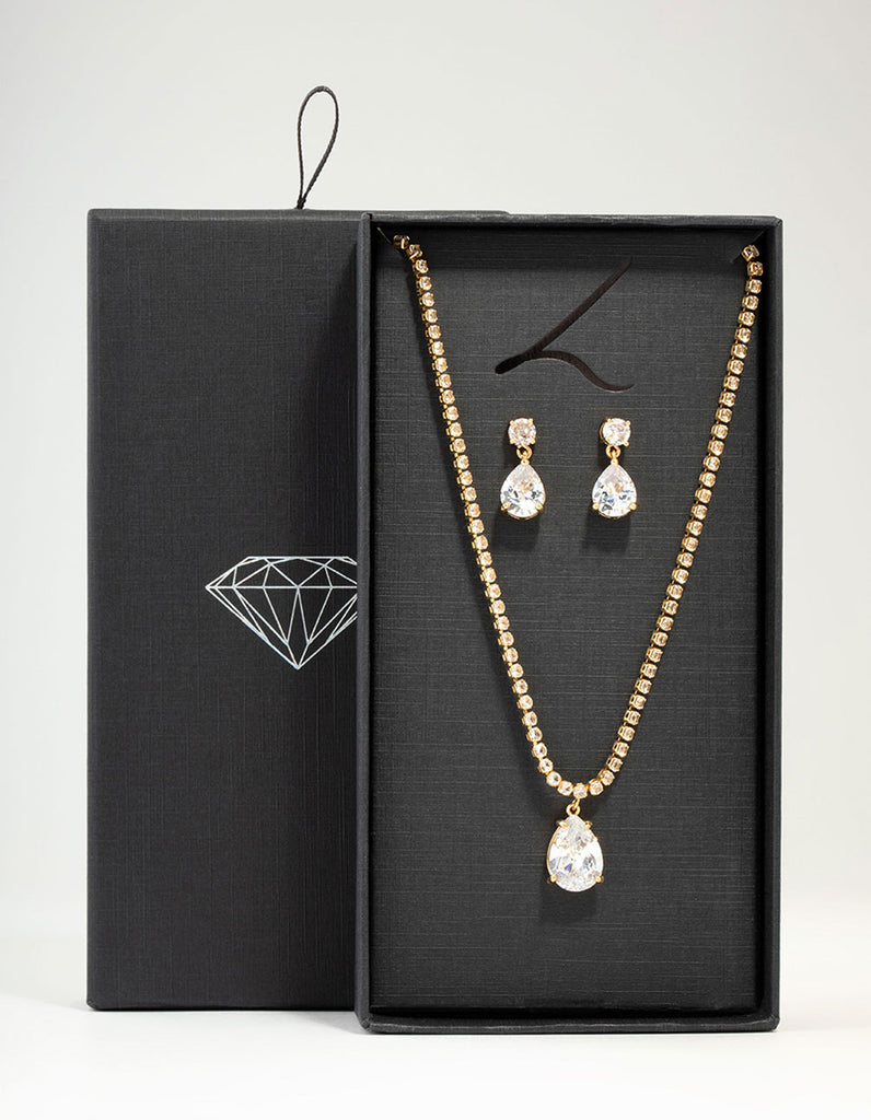 Gold Plated Cubic Zirconia Tennis Necklace Earrings Set Lovisa