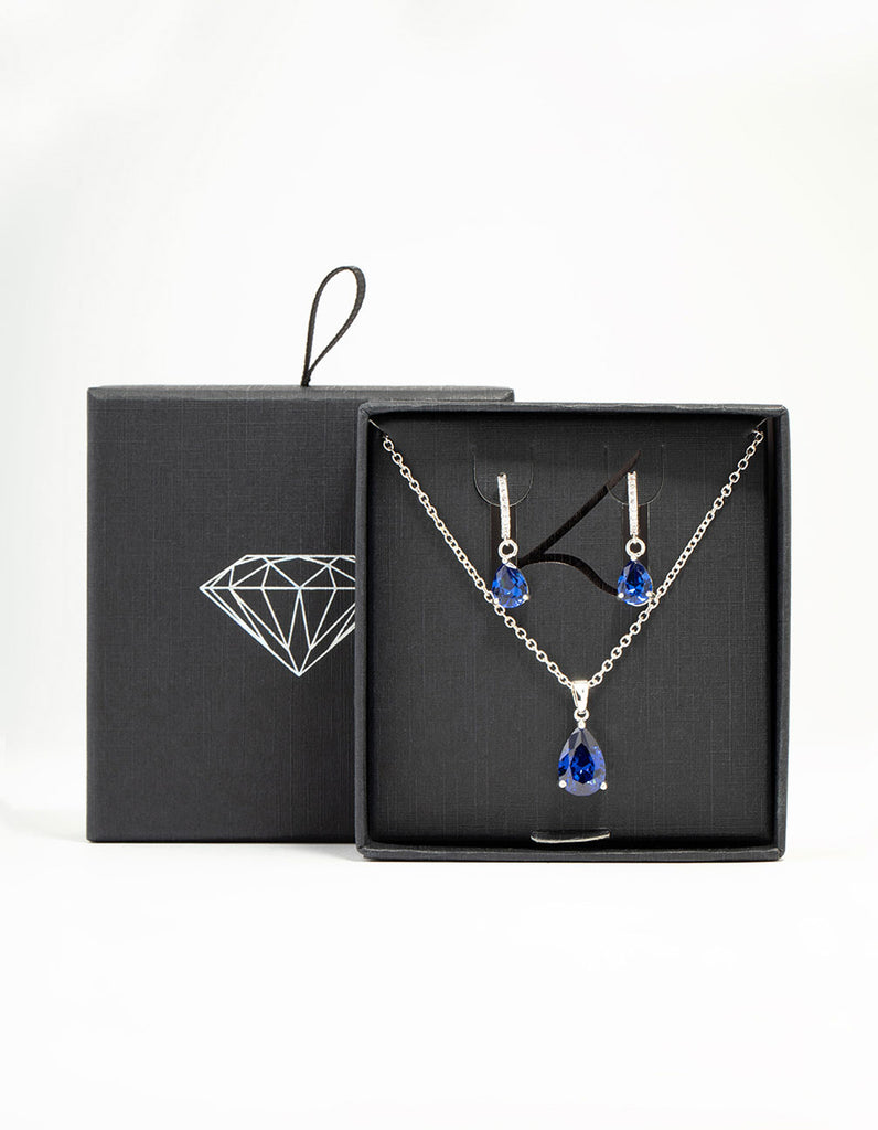 Silver Sapphire Teardrop Necklace Earrings Set Lovisa