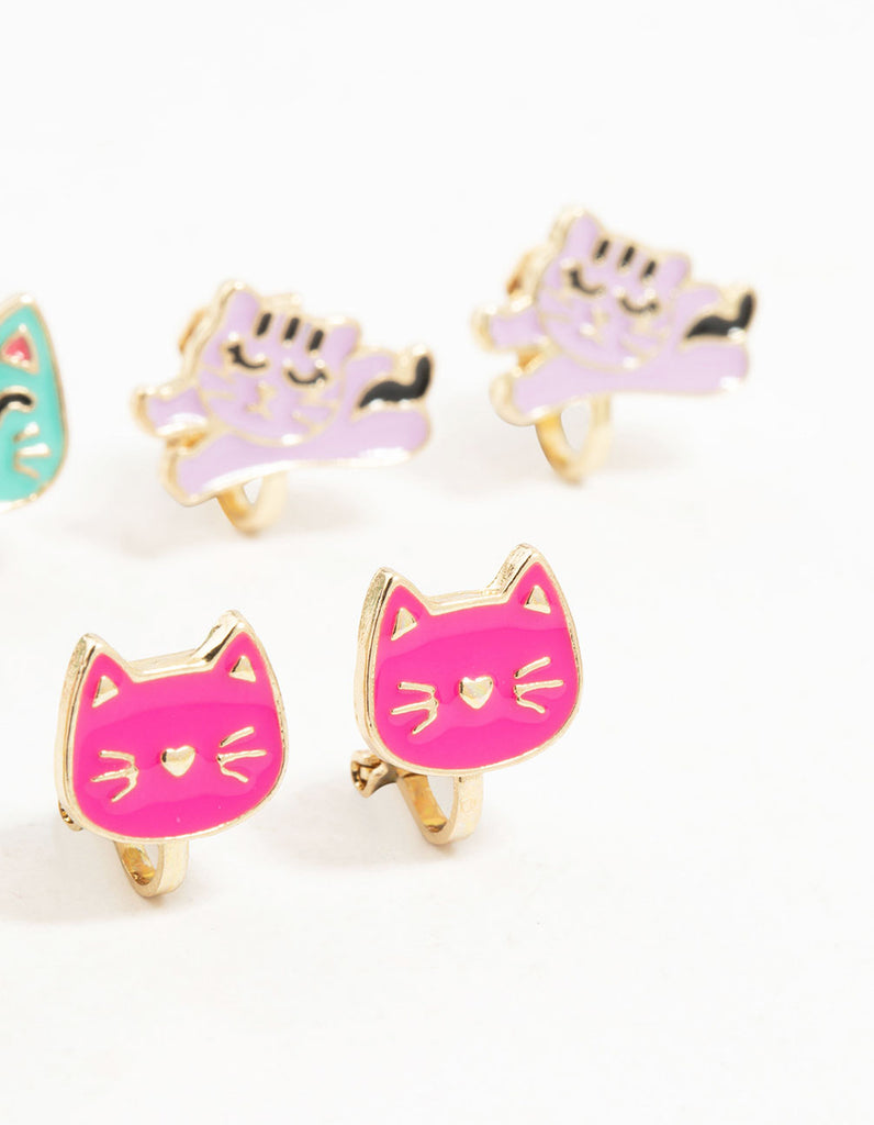 Kids Gold Cat Clip On Earrings 5-Pack Lovisa