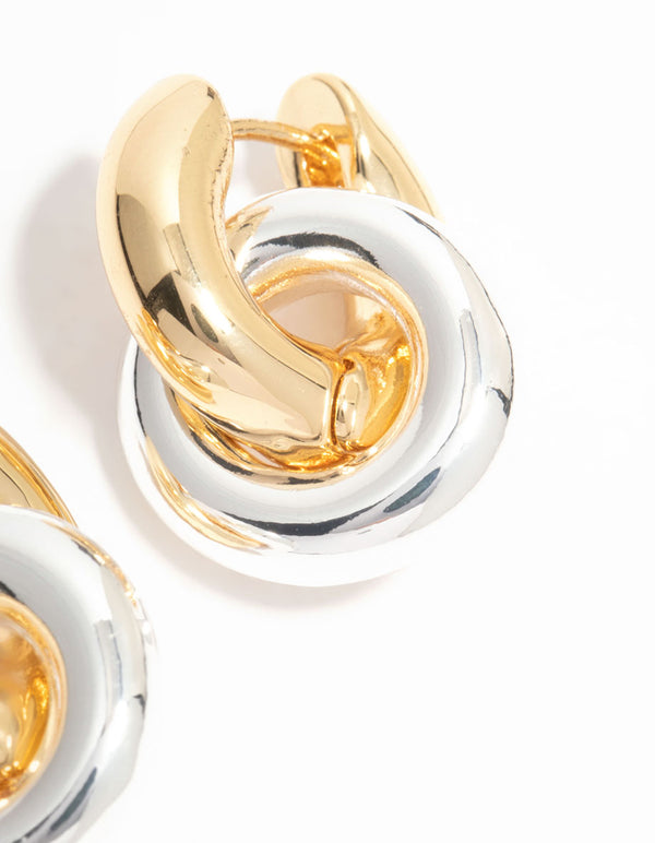 Gold & Silver Plated Double Rondell Huggie Drop Earrings