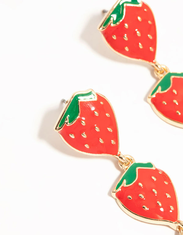 Gold Strawberry Drop Earrings