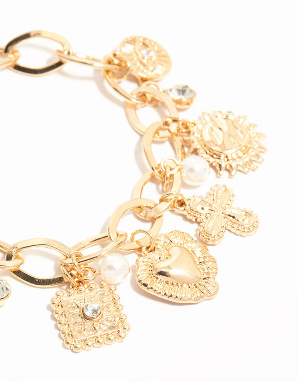 Gold Sun & Heart Charm Bracelet