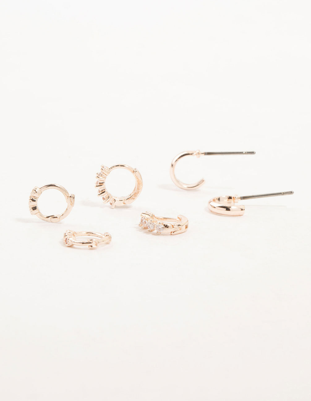 Rose Gold Mixed Diamante Huggie & Hoop Earrings 3-Pack