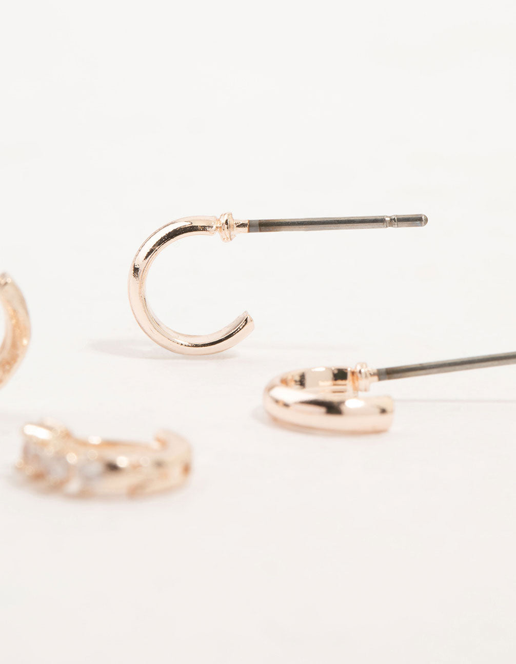 Rose Gold Mixed Diamante Huggie & Hoop Earrings 3-Pack