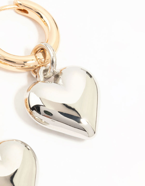 Mixed Metals Medium Chubby Heart Drop Huggie Earrings
