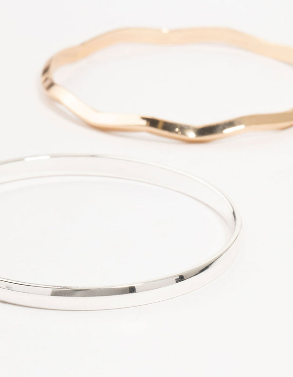 Mixed Metals Plain & Wavy Bangles 4-Pack