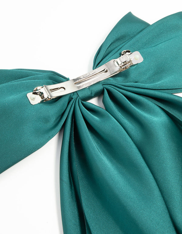 Green Satin Fabric Bow Drop Clip