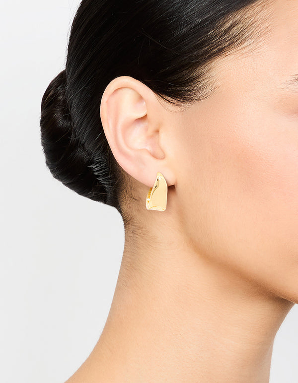 Gold Plated Wavy Molten Hoop Earrings
