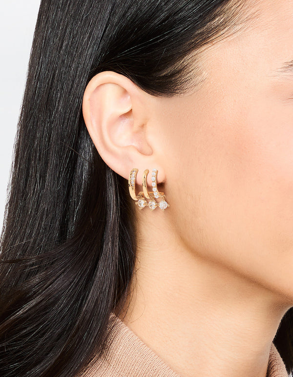 Gold Plated Cubic Zirconia & Pearl Illusion Hoop Earrings