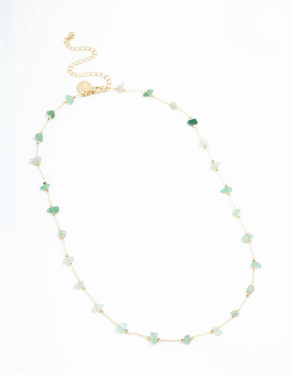 Gold Plated Green Semi-Precious Station Necklace