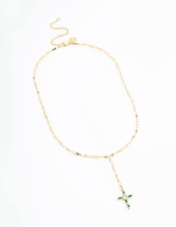 Emerald Cross Chain Y-Necklace