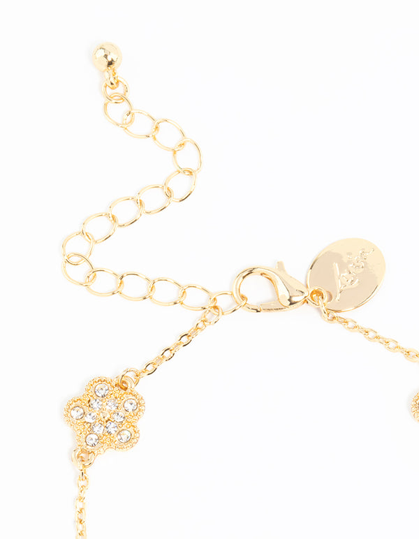Gold Plated Alternating Small & Medium Flower Bracelet