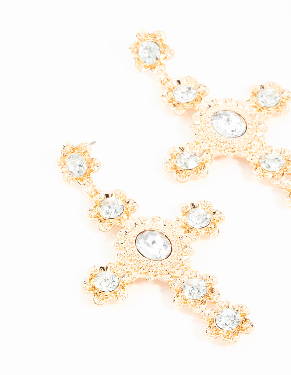 Gold Stone Flower Cross Drop Earrings