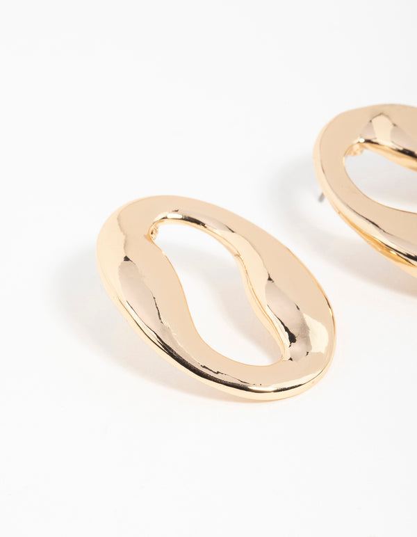 Gold Wavy Open Stud Earrings