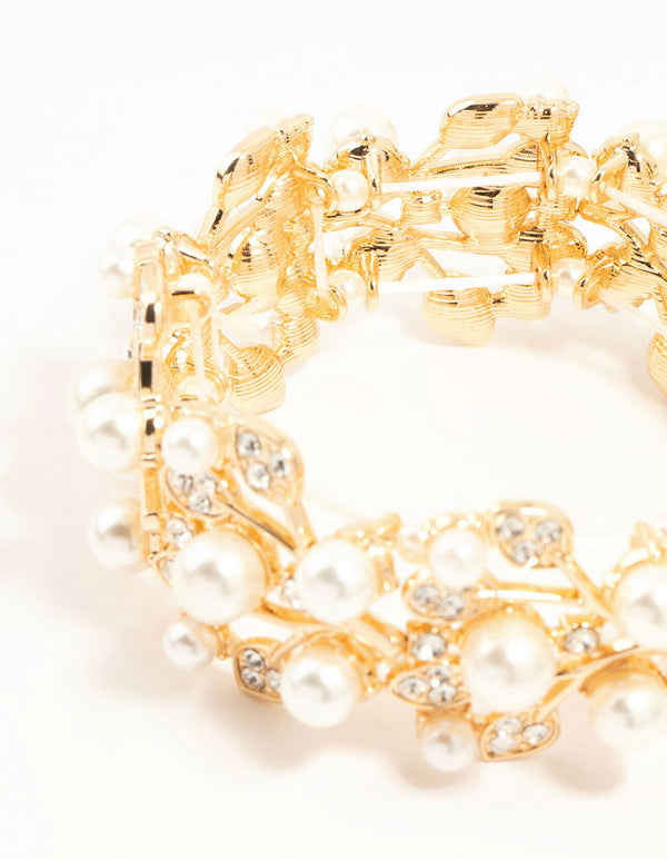 Gold Diamante Floral Stretch Bracelet