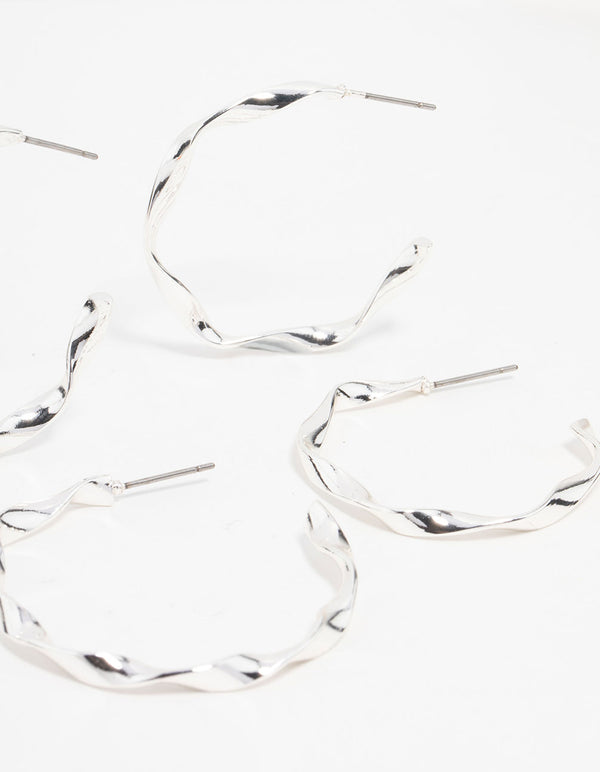 Silver Twisted Hoop Earrings 3-Pack