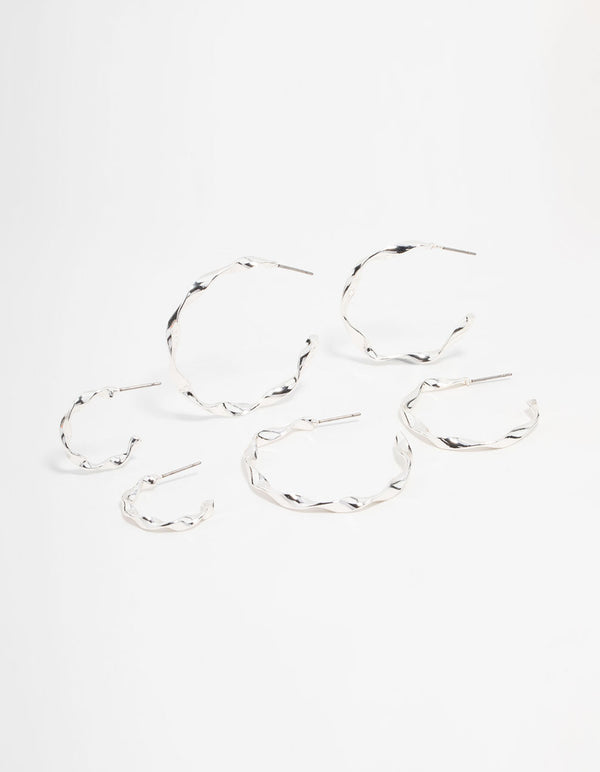 Silver Twisted Hoop Earrings 3-Pack