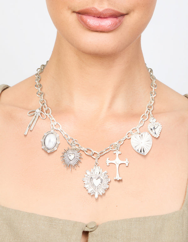 Silver Heart & Cross Charm Necklace