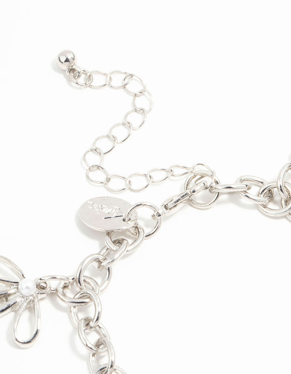 Silver Bow & Heart Charm Bracelet