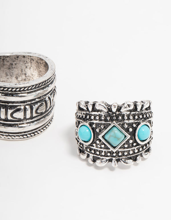 Antique Silver Turquoise Rings 3-Pack