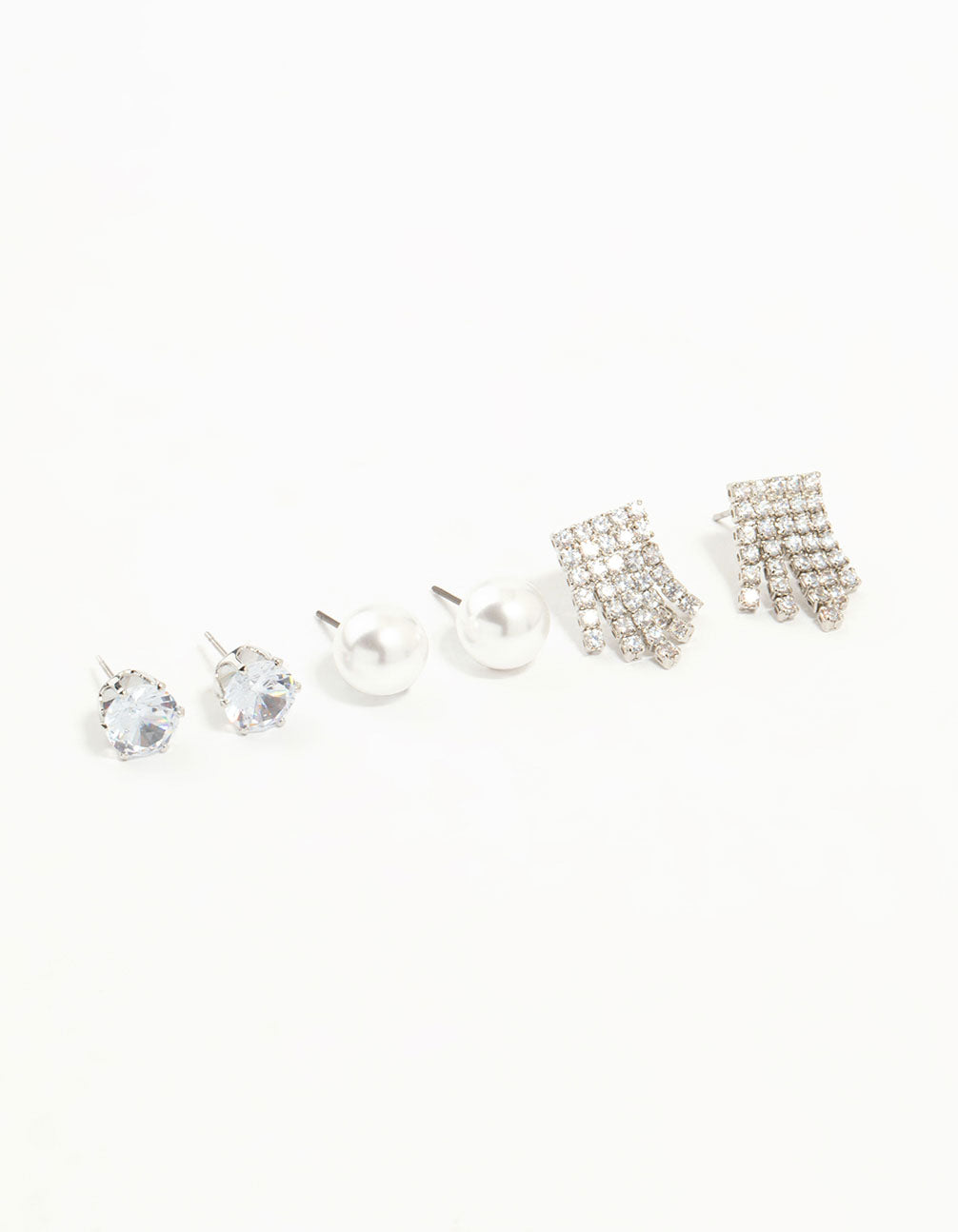 Silver Cubic Zirconia Tassel & Pearl Earrings 3-Pack