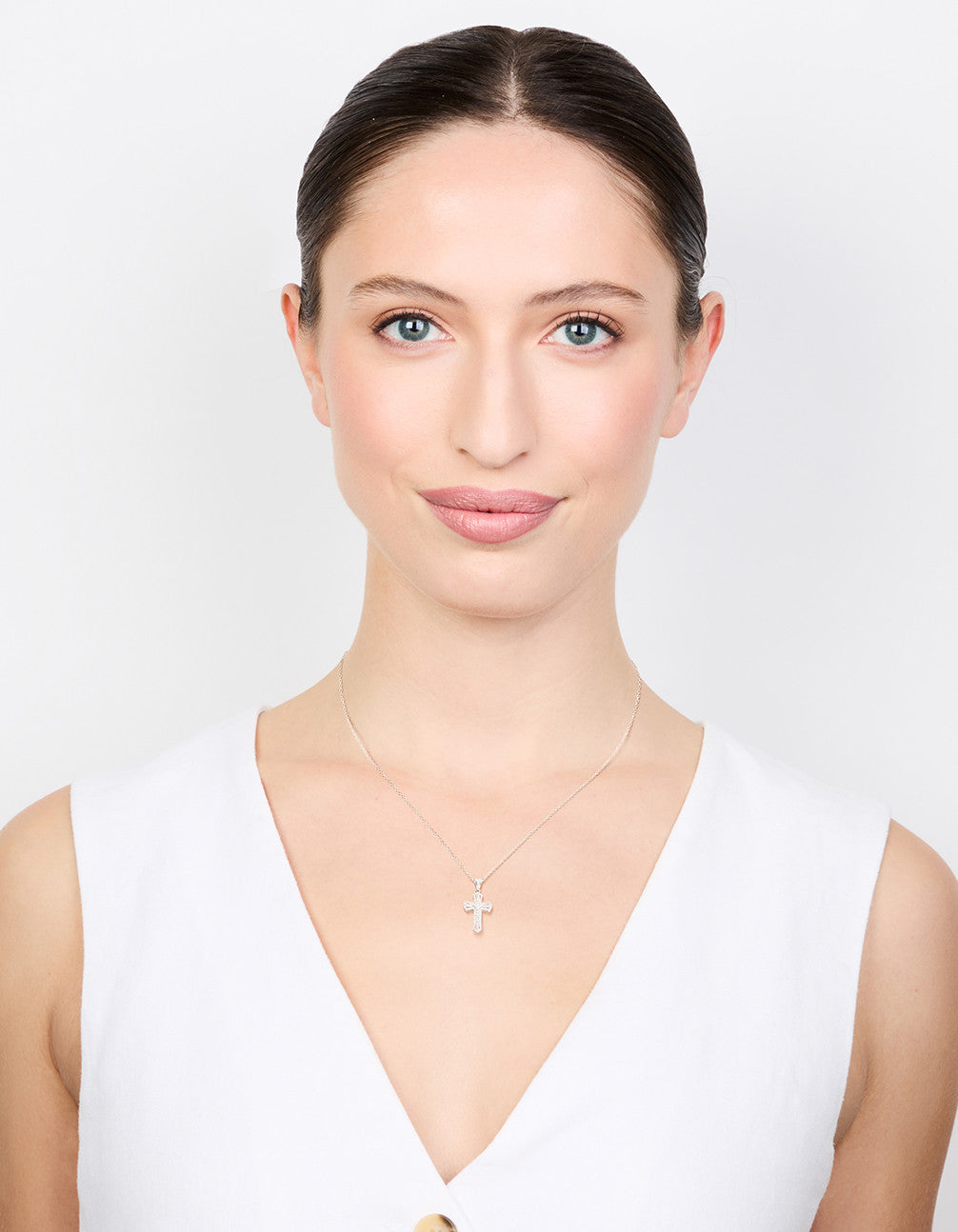 Silver Plated Mini Radiant Cubic Zirconia Cross Necklace
