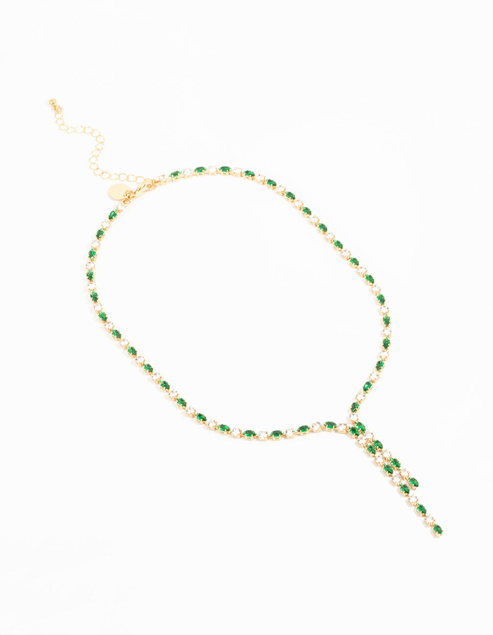 Gold Green Cubic Zirconia Marquise Layered Y-Necklace