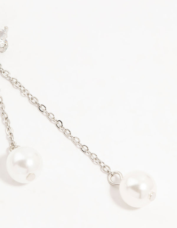 Silver Plated Cubic Zirconia, Pearl & Butterfly Huggie Earrings