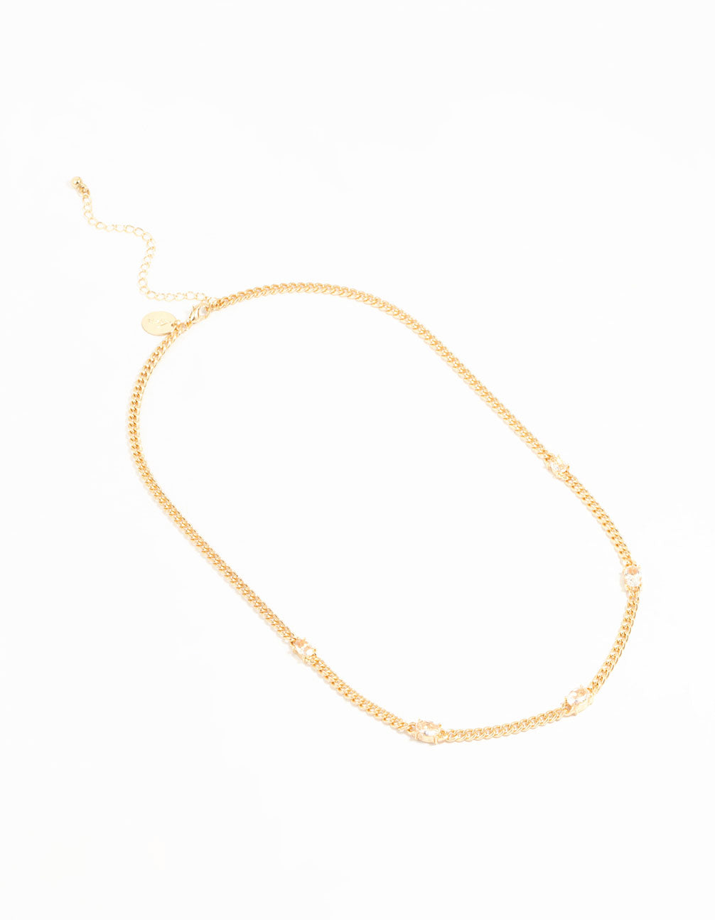 Gold Cubic Zirconia Chain Oval Stone Necklace