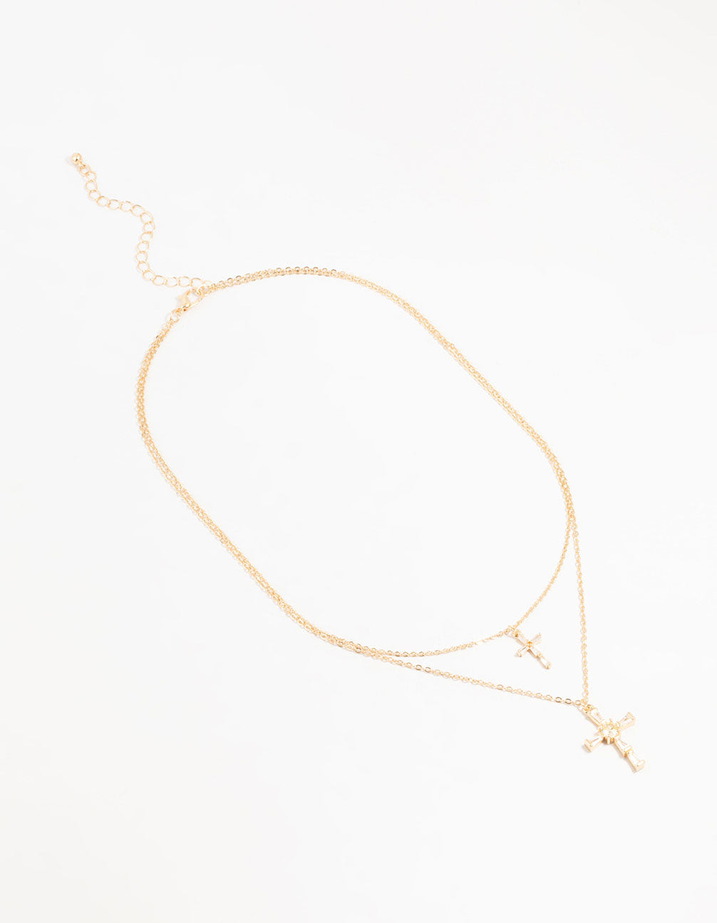 Gold Cubic Zirconia Cross Layered Necklace