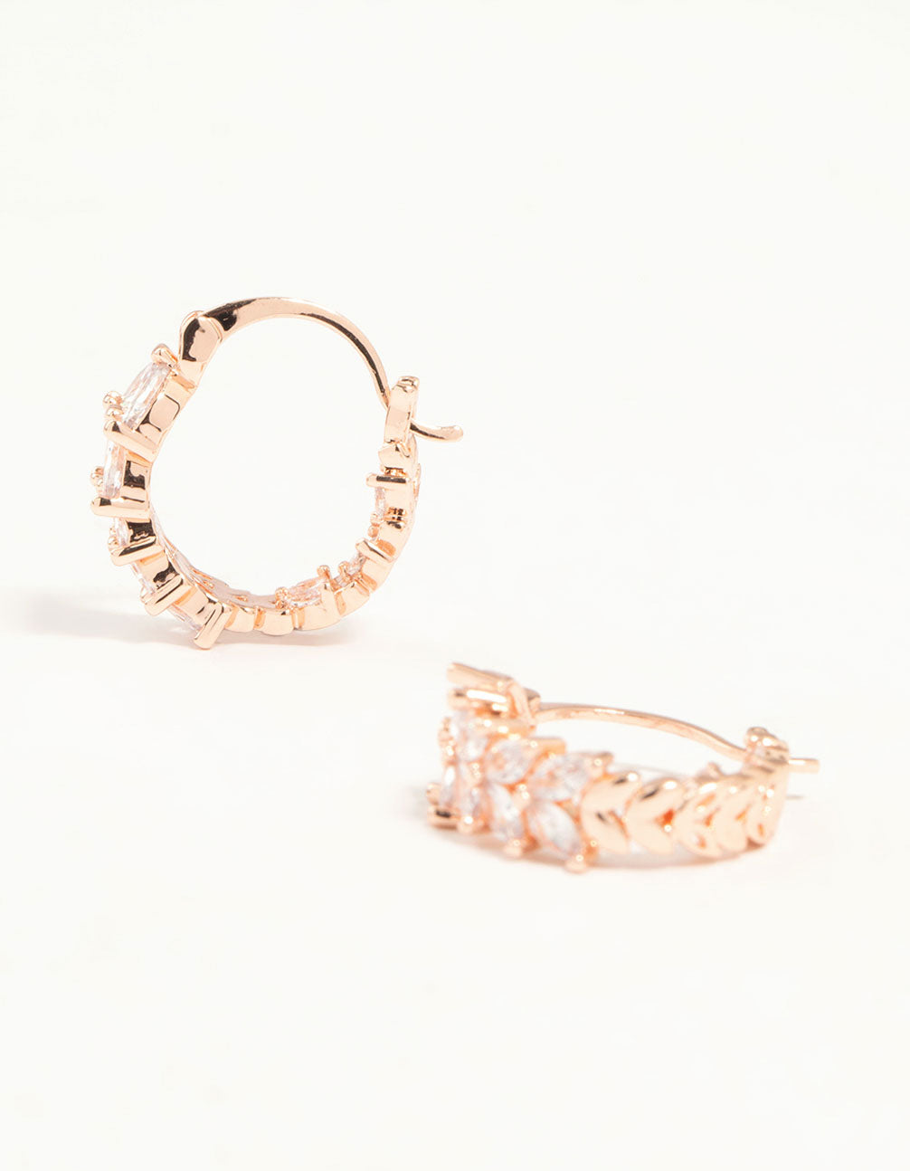 Rose Gold Plated Medium Vine Cubic Zirconia Hoop Earrings