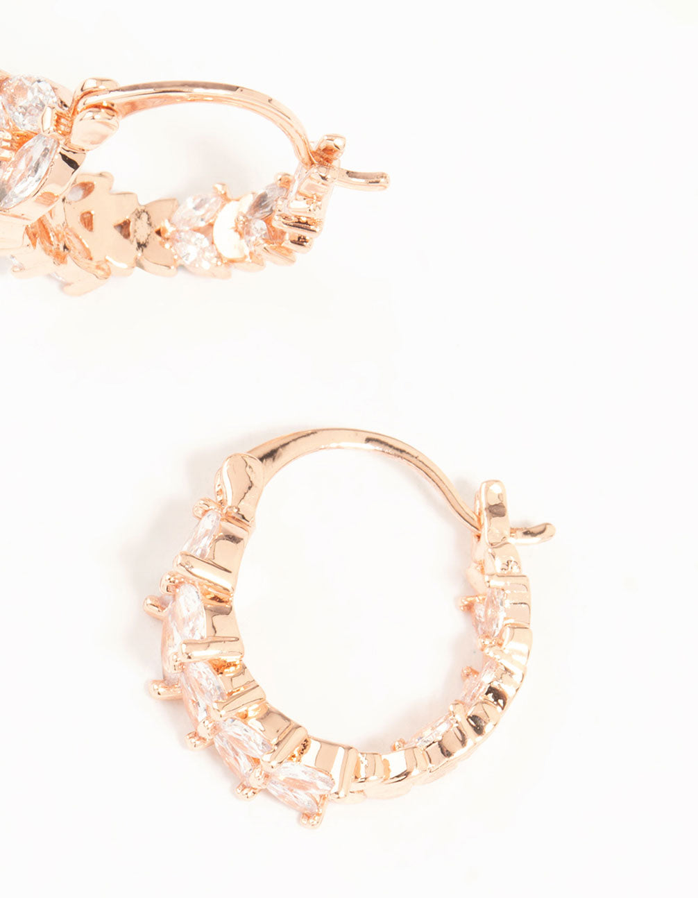 Rose Gold Plated Medium Vine Cubic Zirconia Hoop Earrings