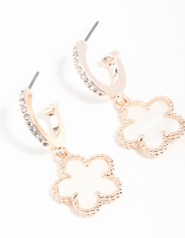 Rose Gold Plated Diamante Flower C Hoop Earrings