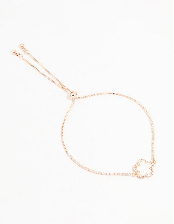 Rose Gold Plated Cubic Zirconia Flower Toggle Bracelet