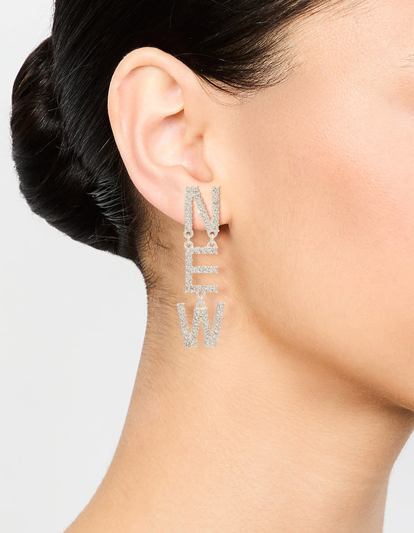 Silver New Year Diamante Drop Earrings