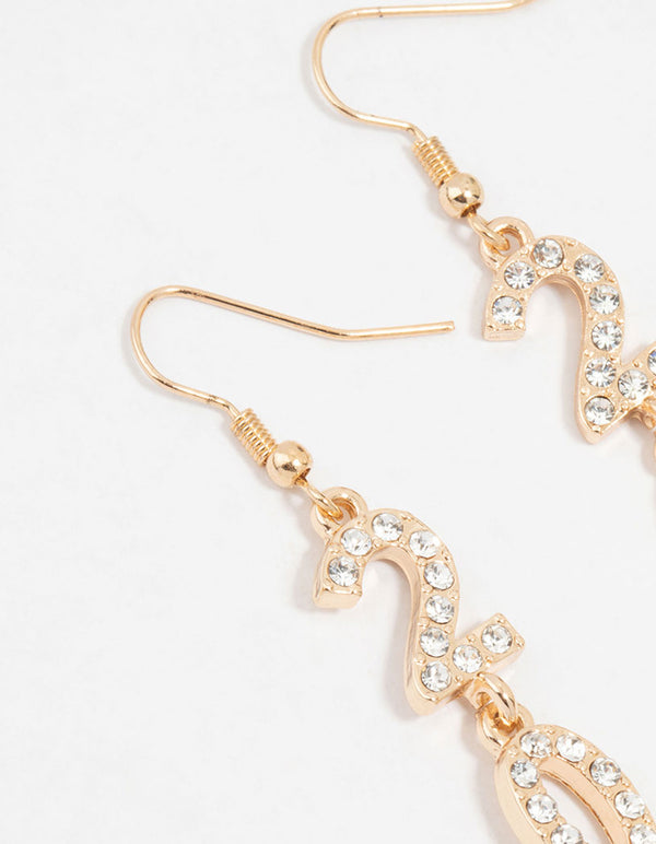 Gold 2025 Diamante Long Drop Earrings