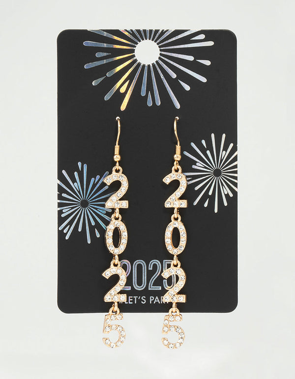 Gold 2025 Diamante Long Drop Earrings