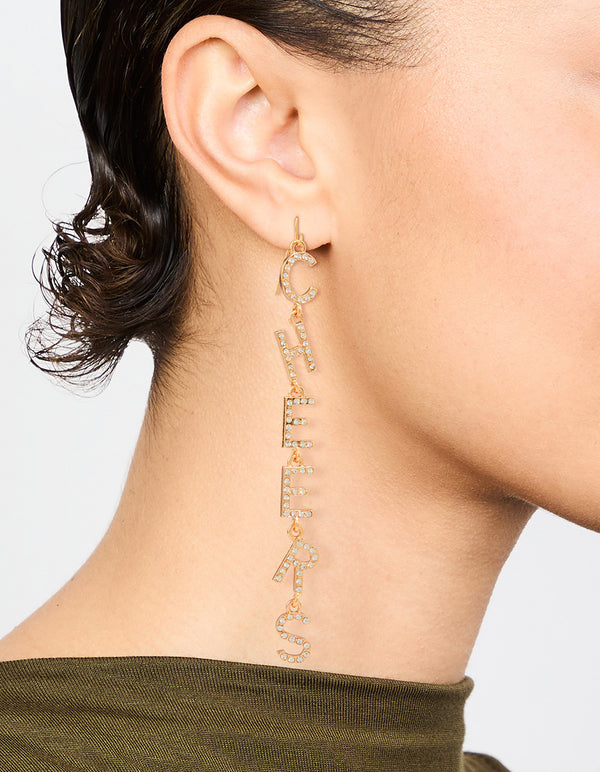 Gold Cheers B*tches Drop Earrings