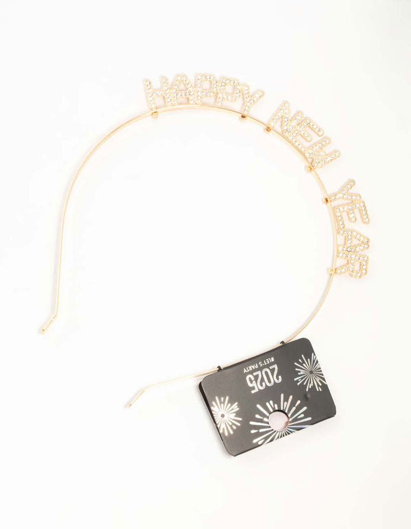Gold Diamante Happy New Year Headband