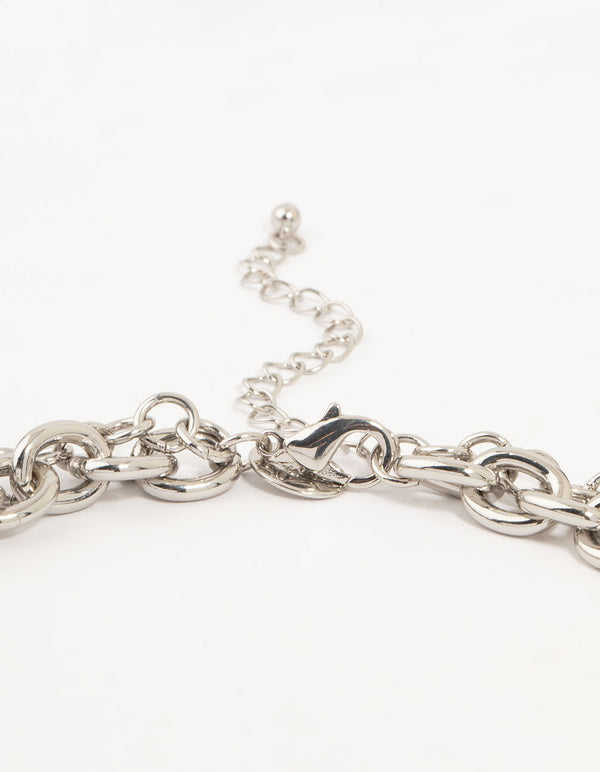 Silver Layered Heart Charm Necklace