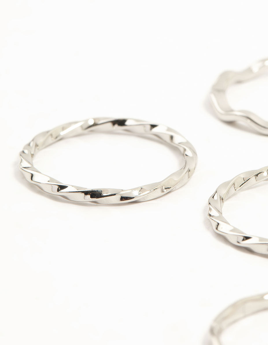 Silver Gothic Cross & Twisted Stacking Rings 12-Pack