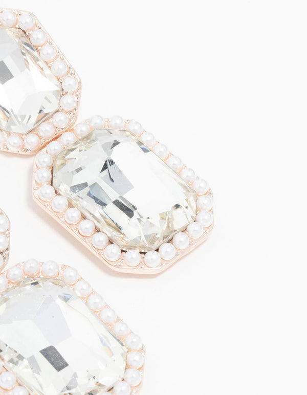 Rose Gold Pearl & Diamante Cocktail Earrings