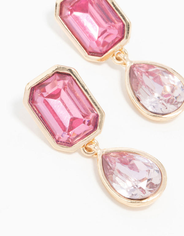 Rose Gold Pink Diamante Drop Earrings