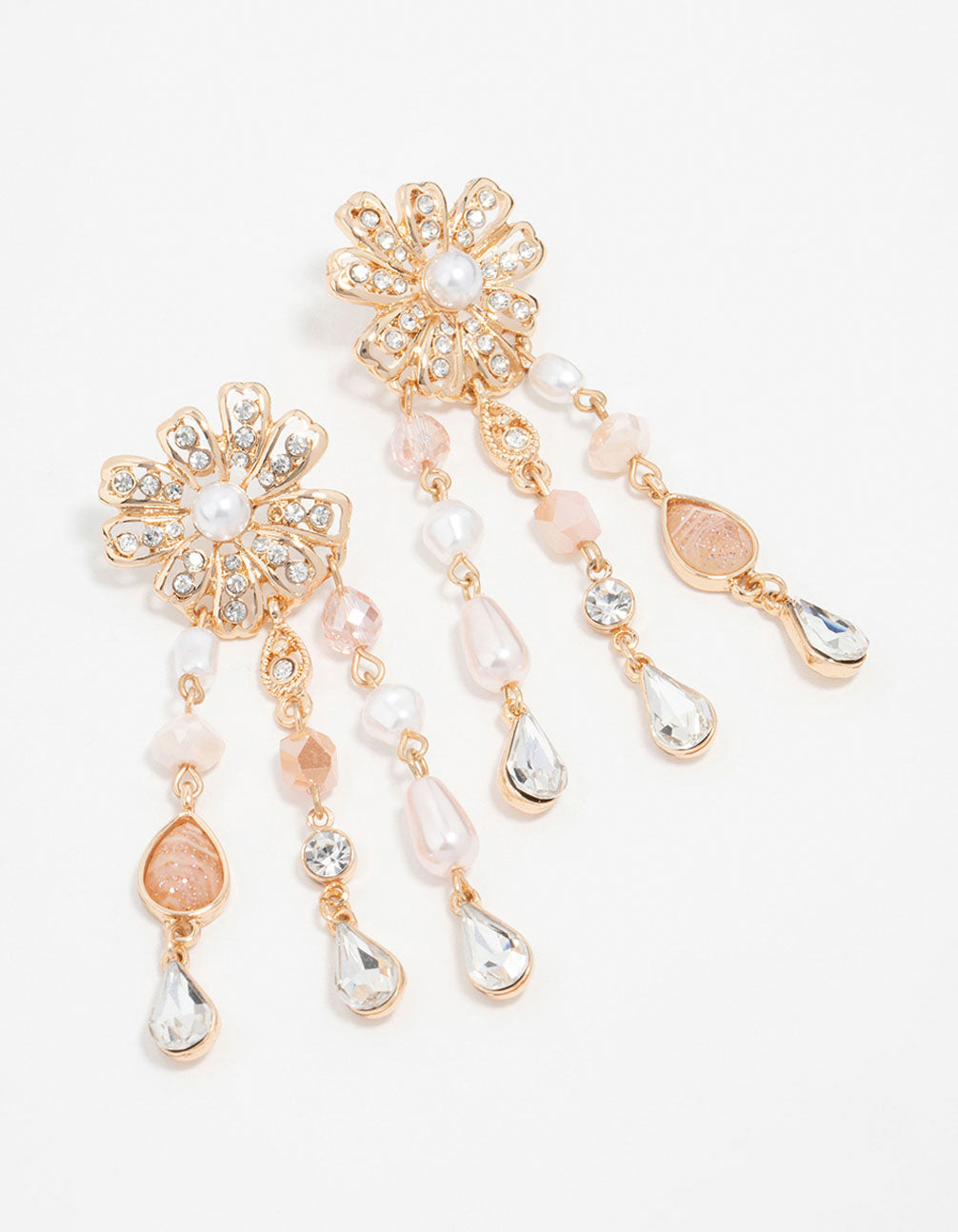 Rose Gold Bead & Pearl Floral Drop Earrings
