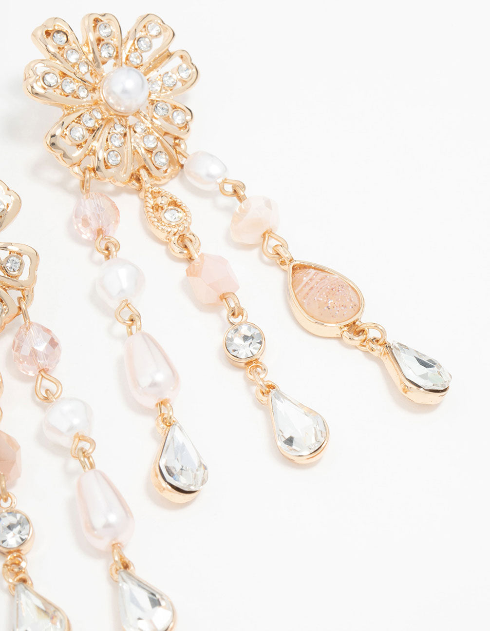 Rose Gold Bead & Pearl Floral Drop Earrings