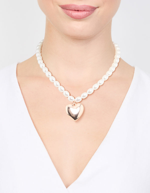 Rose Gold Pearl Heart Pendant Necklace