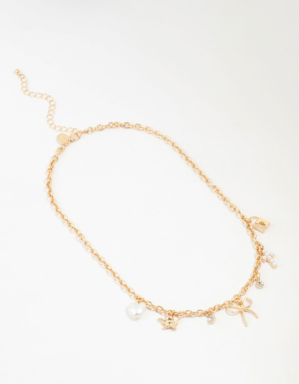 Gold Bow & Cross Charm Necklace