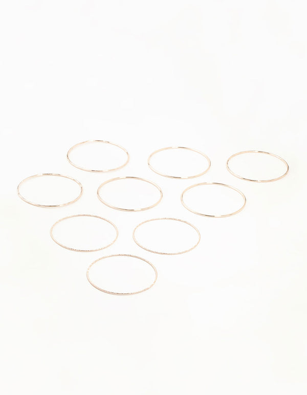 Rose Gold Twisted & Plain Thin Bangles 9-Pack
