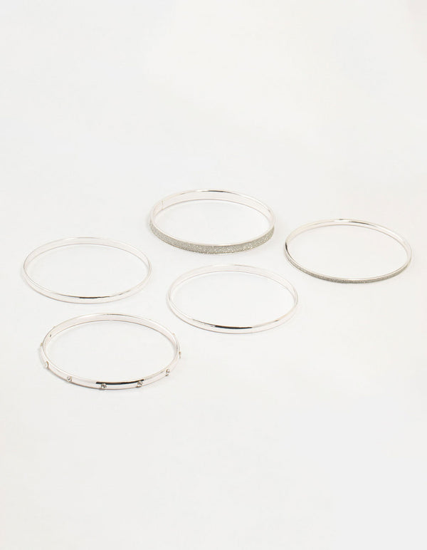 Silver Glitter Paper & Diamante Bangles 5-Pack
